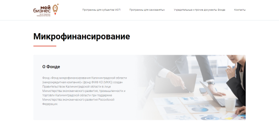 Корпоративный сайт для Микрофинансирования — Мой бизнес Калининградская область